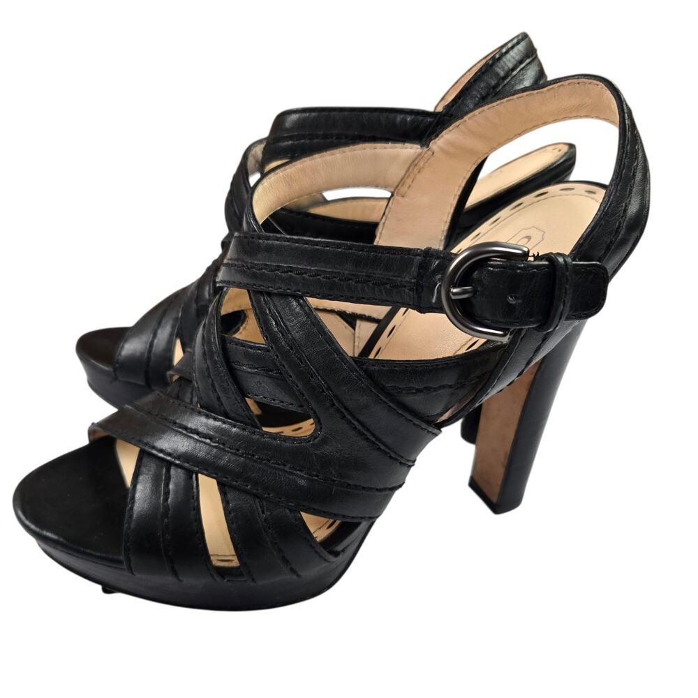 Coach Alba Heels Sandals Size 7 B Black Leather Strappy Open Toe Buckle